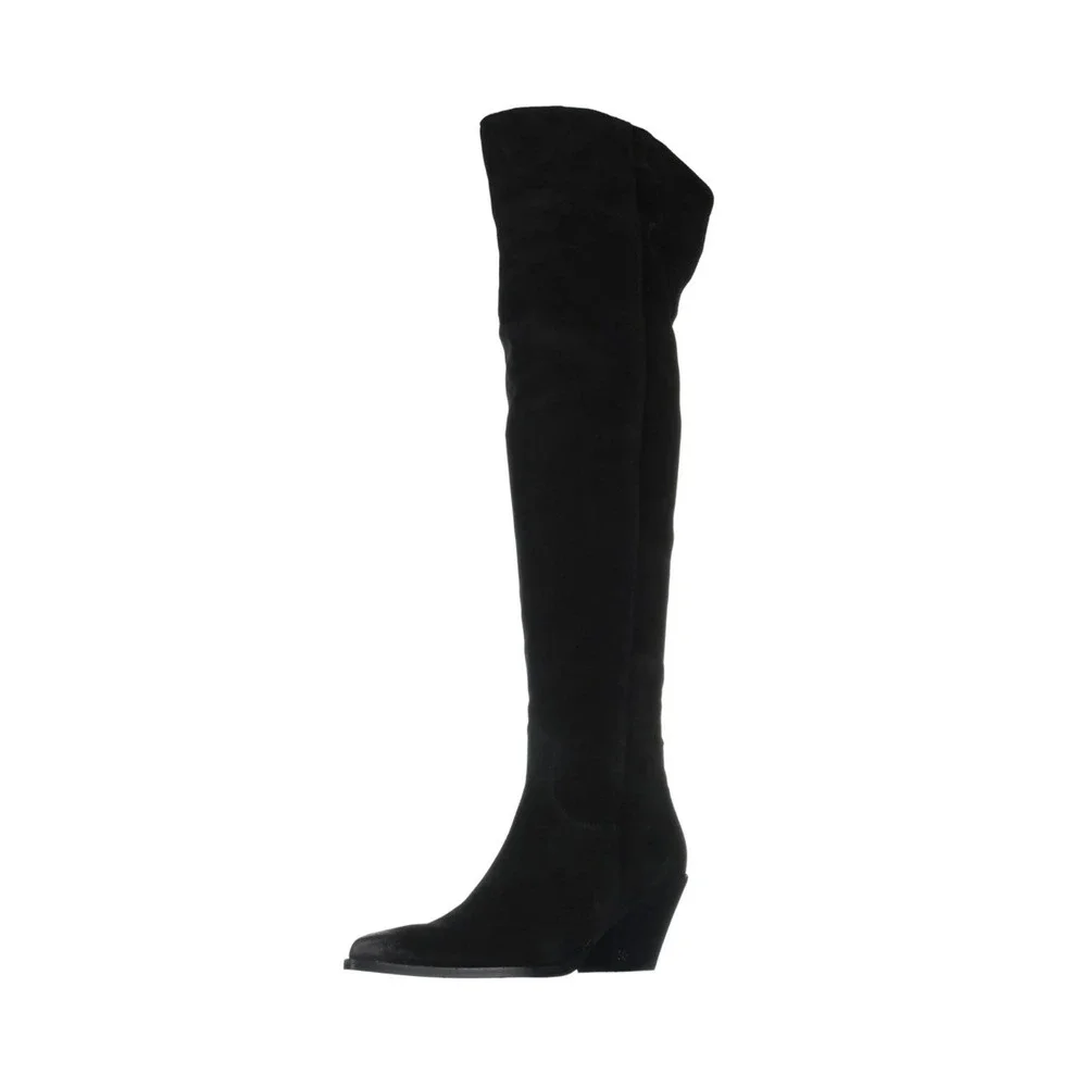Sam Edelman Julee Black Suede Over Knee Pointed Toe Block Heel‎ Boots Womens 6